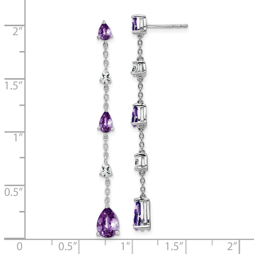 14k White Gold Amethyst and White Topaz Dangle Earrings