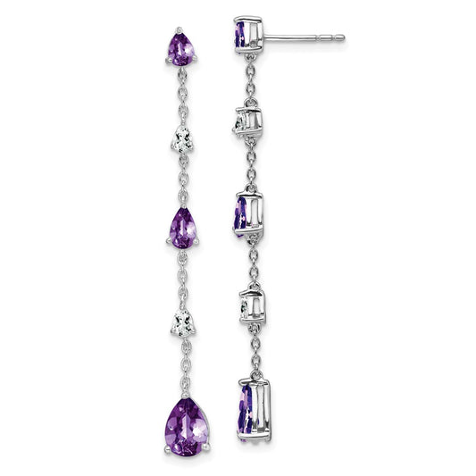 14k White Gold Amethyst and White Topaz Dangle Earrings