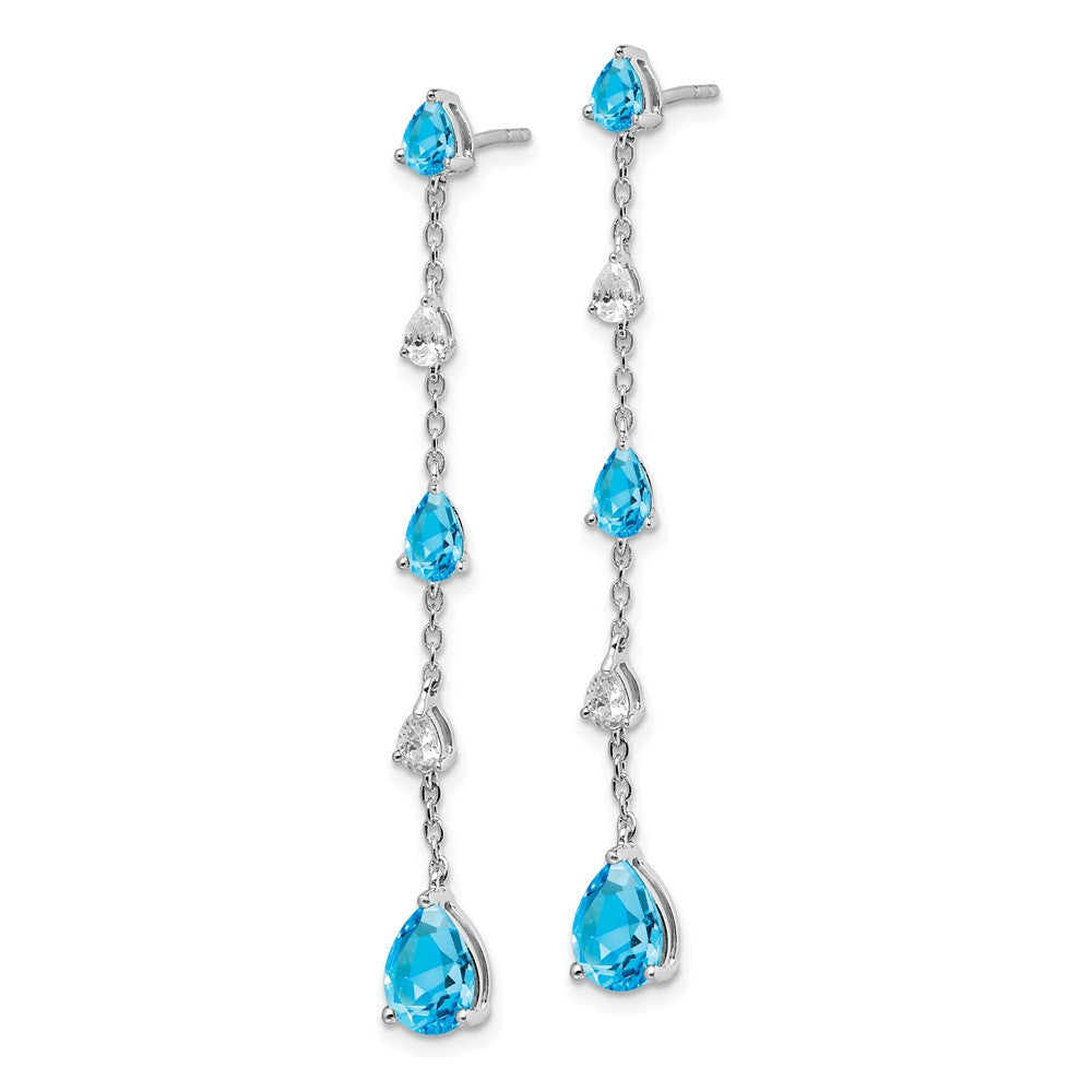 Solid 14k White Gold Simulated Blue Topaz and Dangle Earrings