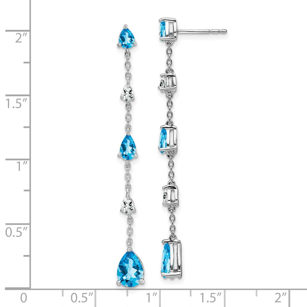 Solid 14k White Gold Simulated Blue Topaz and Dangle Earrings