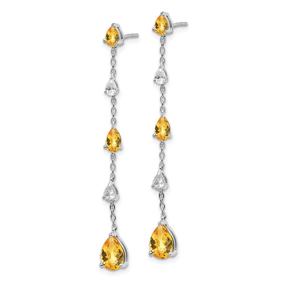 Solid 14k White Gold Simulated Citrine and Topaz Dangle Earrings