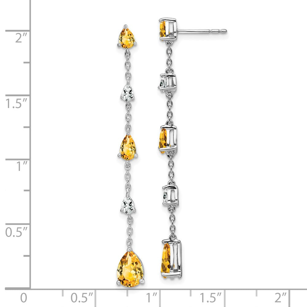 Solid 14k White Gold Simulated Citrine and Topaz Dangle Earrings