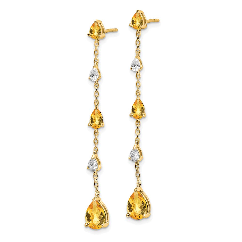 Solid 14k Yellow Gold Simulated Citrine and White Topaz Dangle Earrings