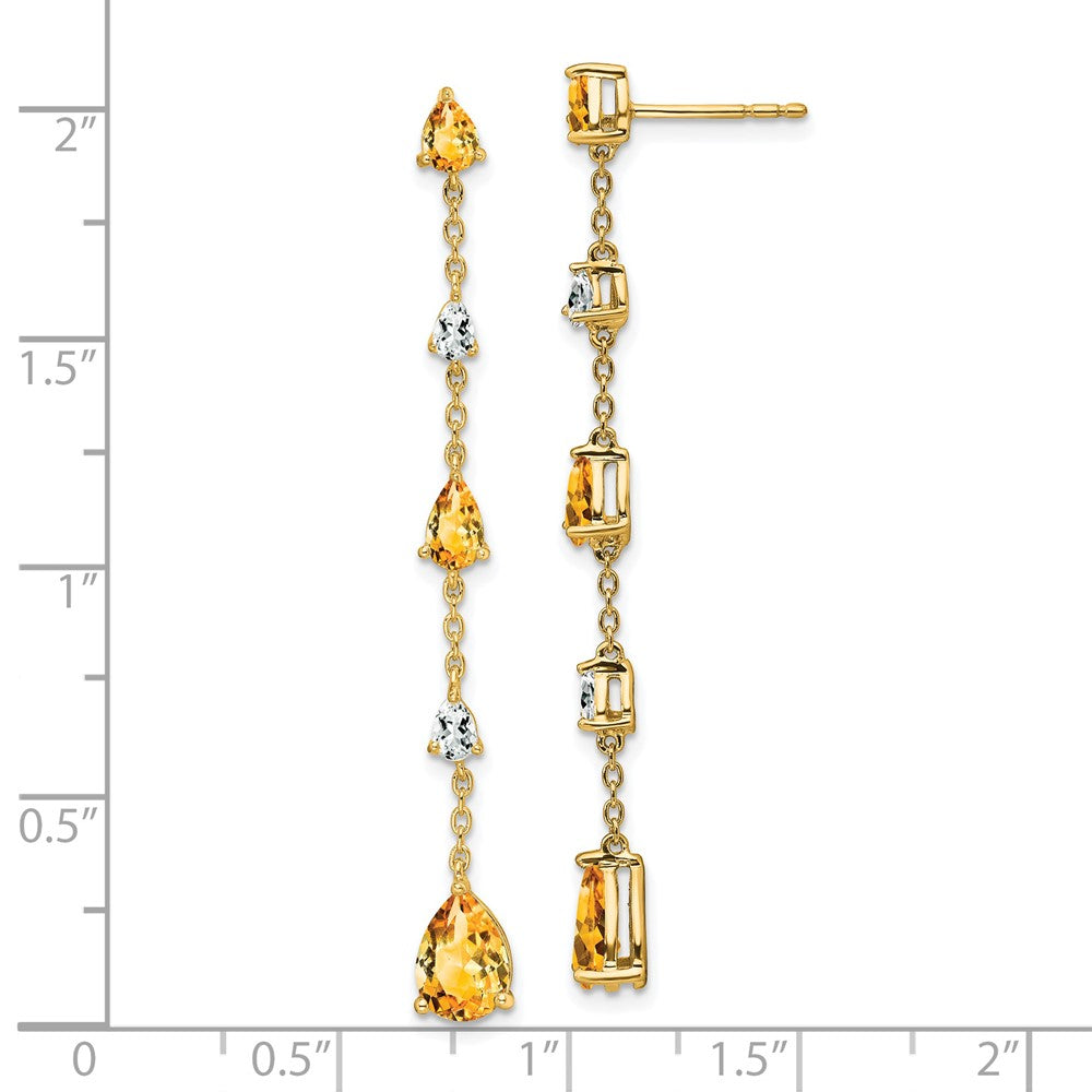 Solid 14k Yellow Gold Simulated Citrine and White Topaz Dangle Earrings