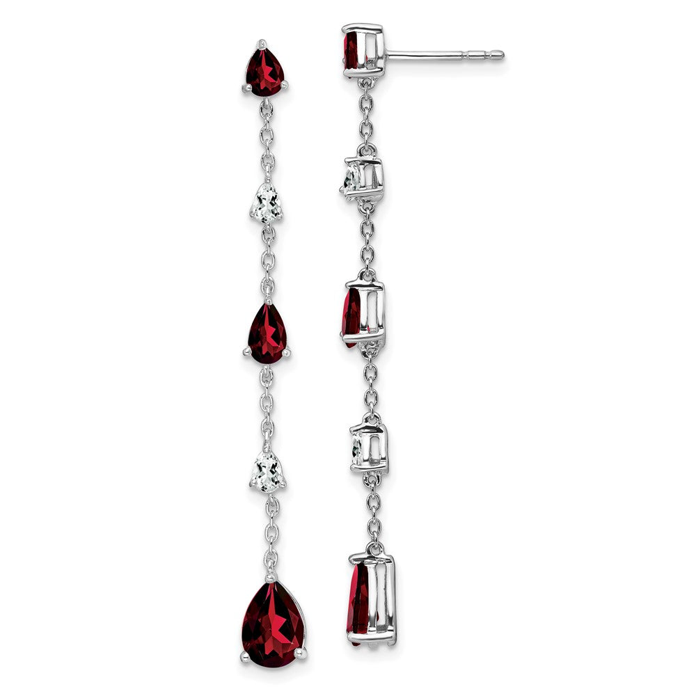 Solid 14k White Gold Simulated Garnet and Topaz Dangle Earrings