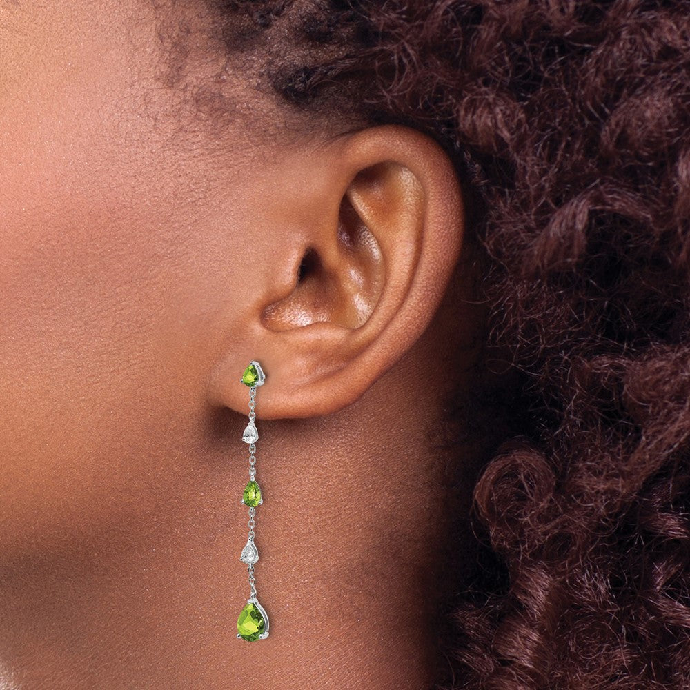 Solid 14k White Gold Simulated Peridot and Topaz Dangle Earrings