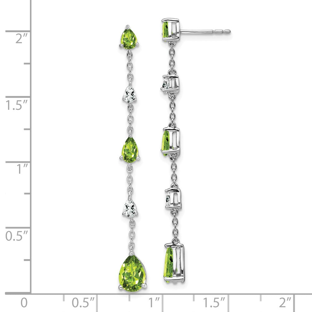 Solid 14k White Gold Simulated Peridot and Topaz Dangle Earrings