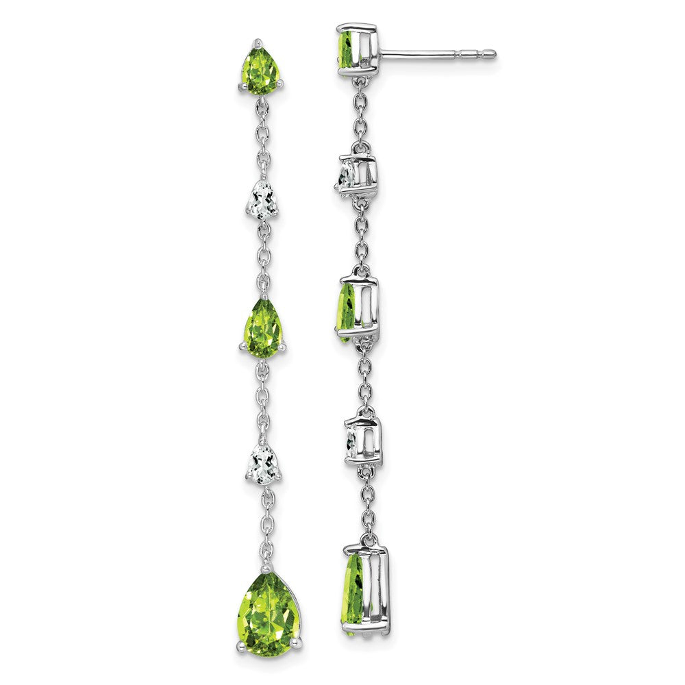 Solid 14k White Gold Simulated Peridot and Topaz Dangle Earrings