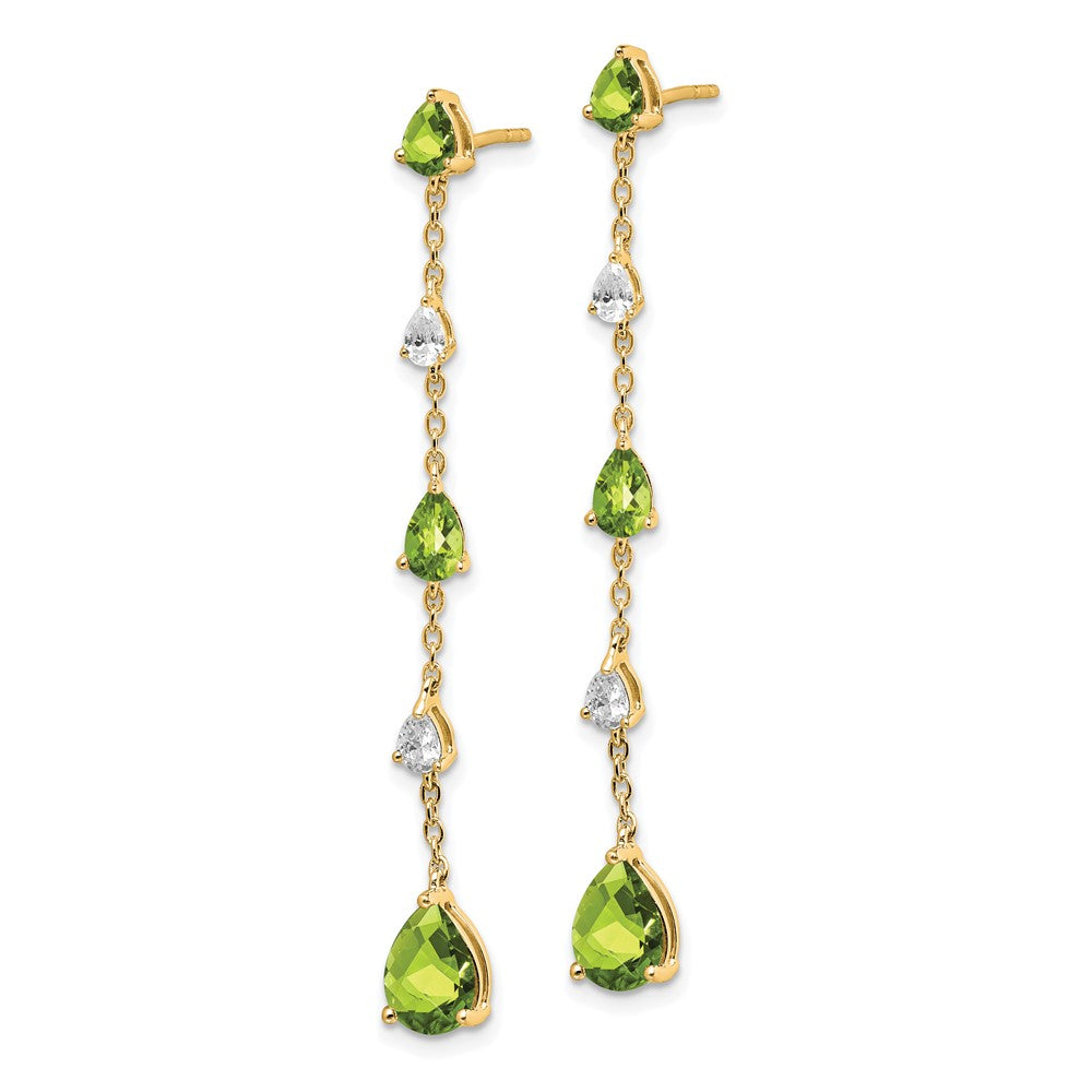 Solid 14k Yellow Gold Simulated Peridot and White Topaz Dangle Earrings