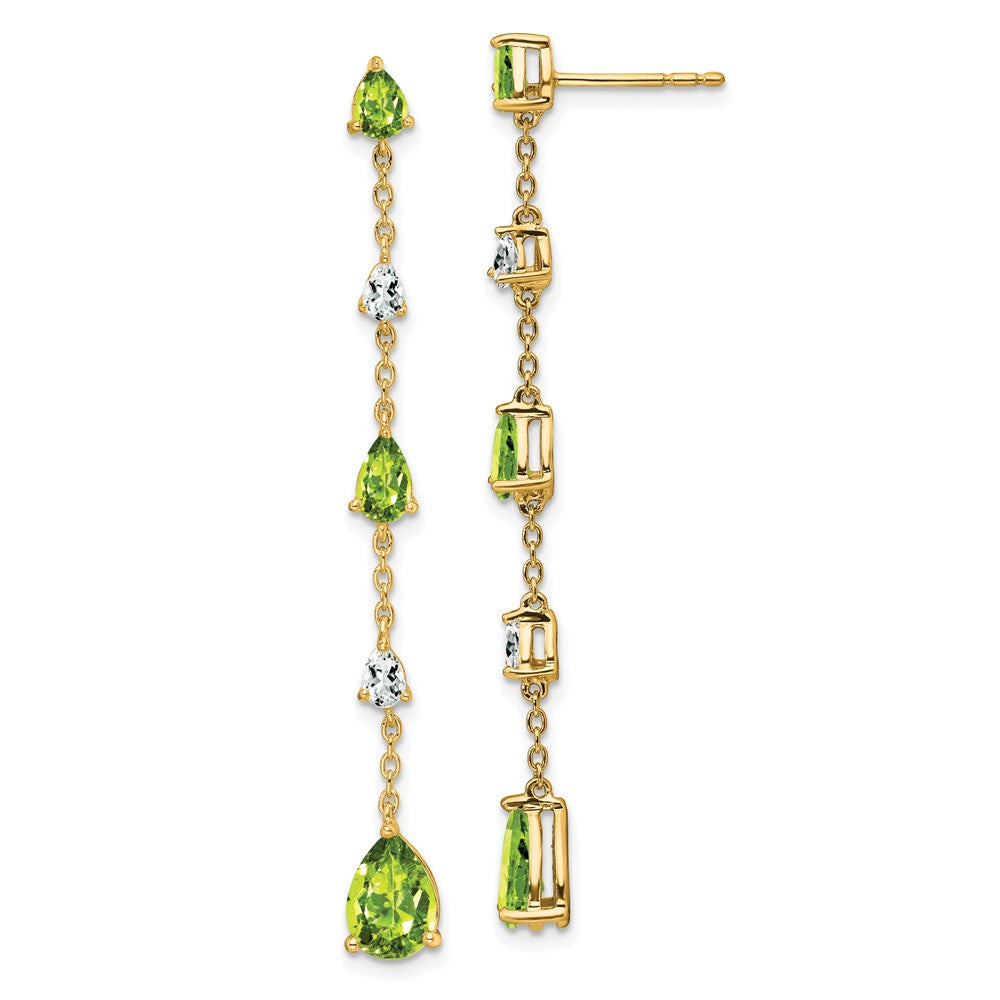 14k Yellow Gold Peridot and White Topaz Dangle Earrings