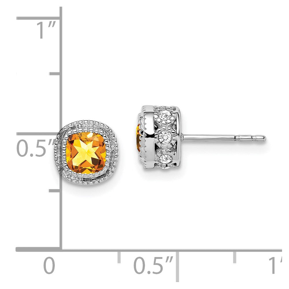 Solid 14k White Gold Cushion Simulated Citrine and CZ Earrings