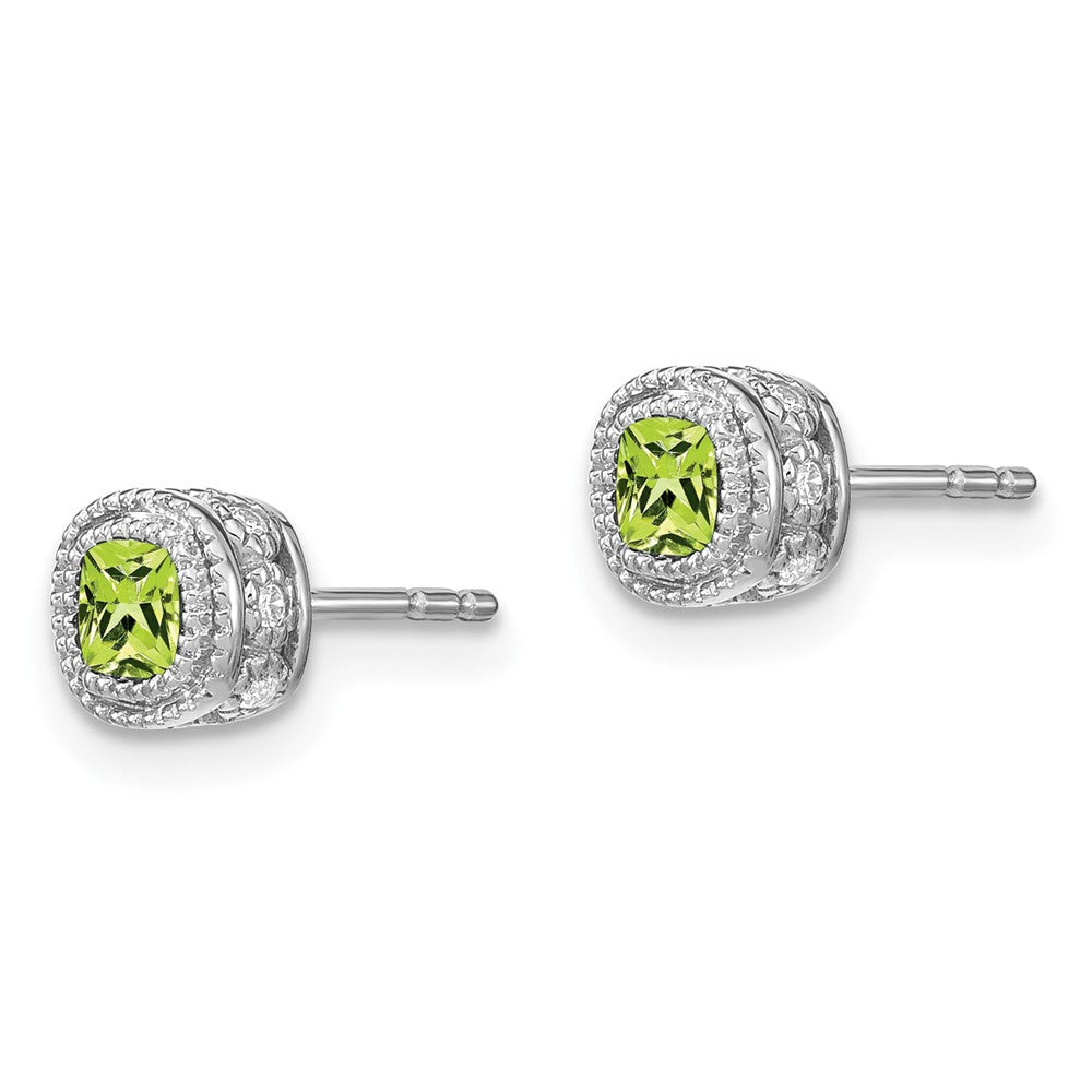 Solid 14k White Gold Cushion Simulated Peridot and CZ Earrings