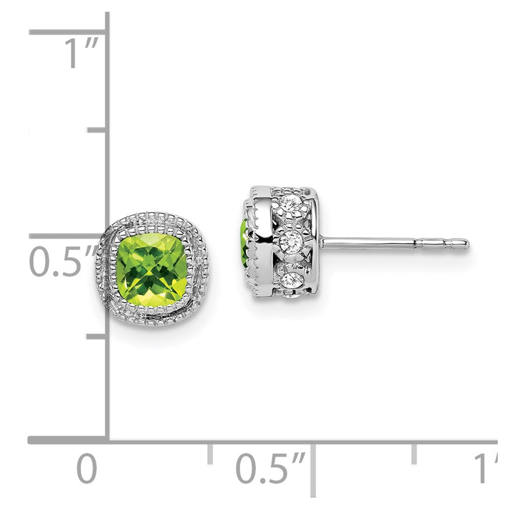 Solid 14k White Gold Cushion Simulated Peridot and CZ Earrings