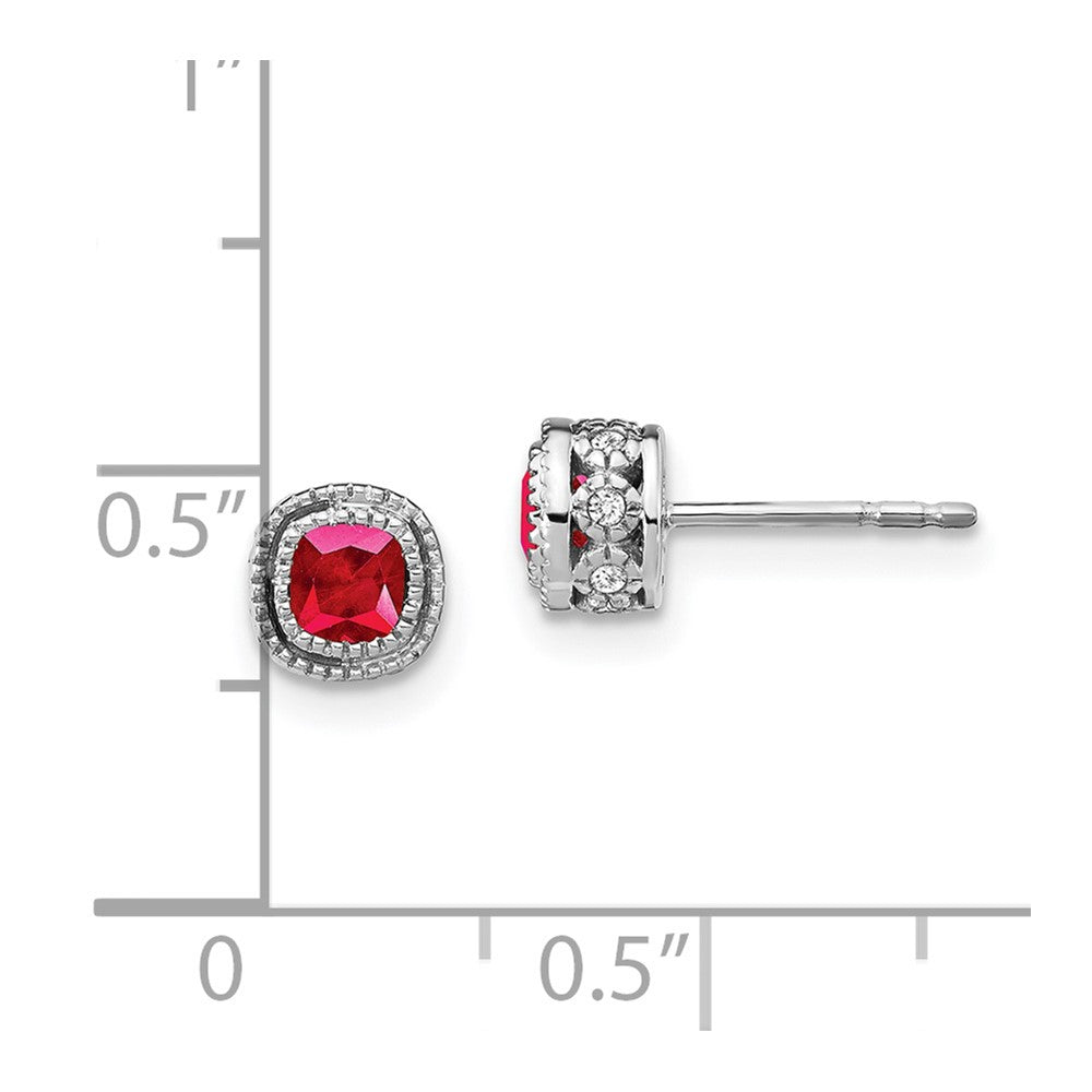 14k White Gold Cushion Ruby and Real Diamond Earrings