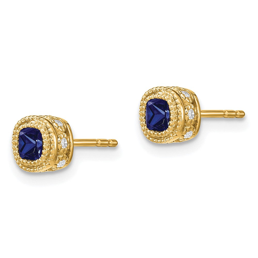 14k Yellow Gold Cushion Sapphire and Real Diamond Earrings