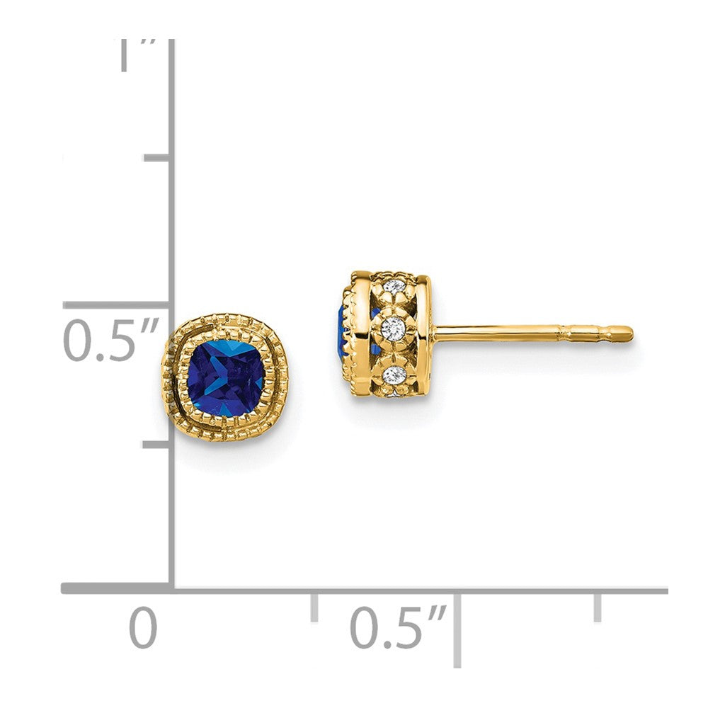 14k Yellow Gold Cushion Sapphire and Real Diamond Earrings