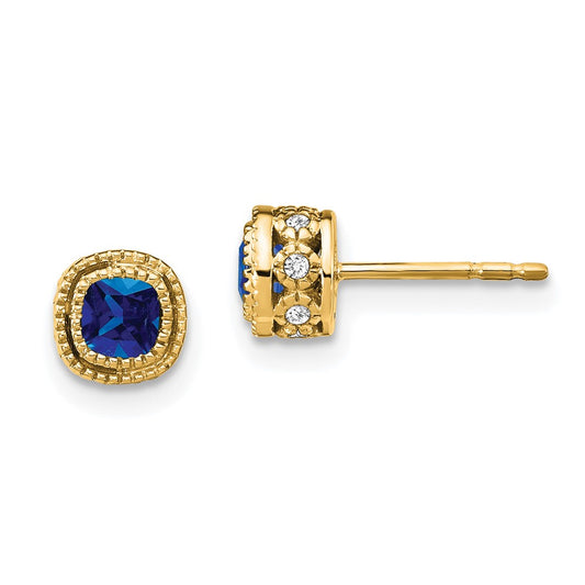 14k Yellow Gold Cushion Sapphire and Real Diamond Earrings