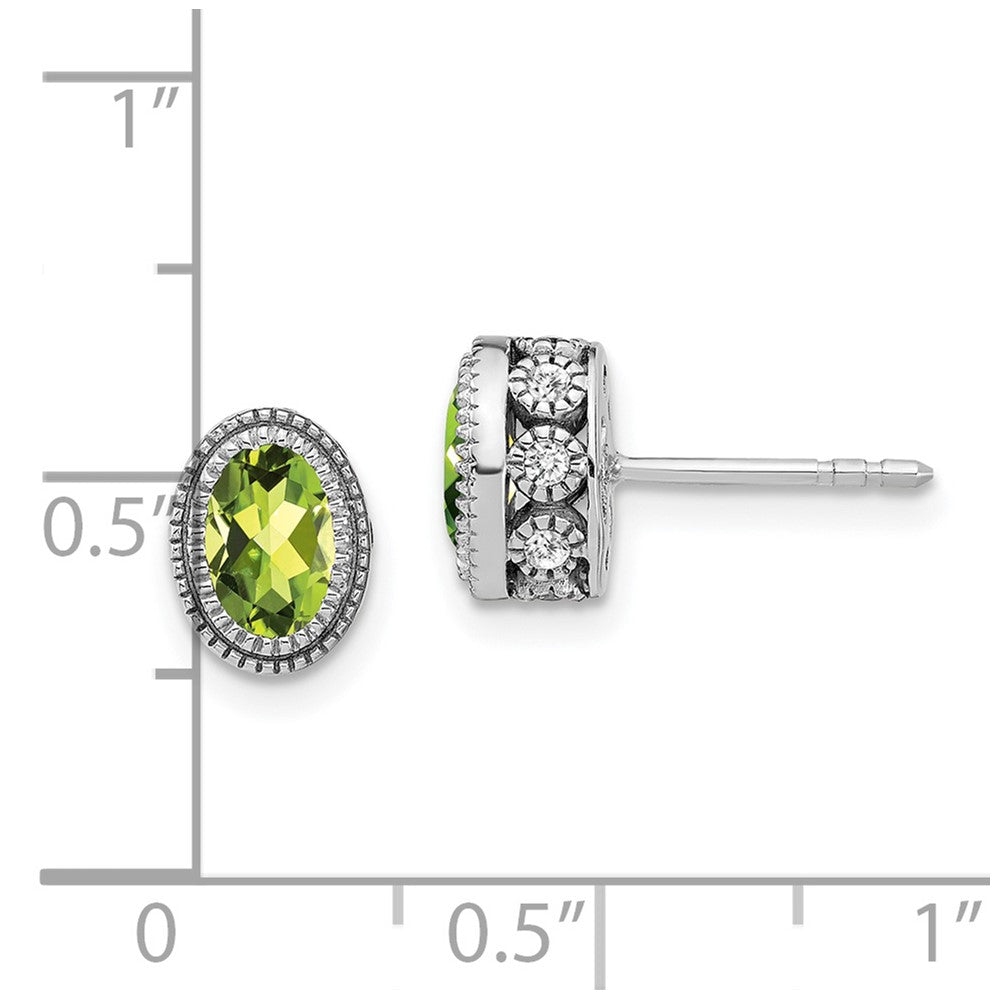 Solid 14k White Gold Oval Simulated Peridot and CZ Earrings