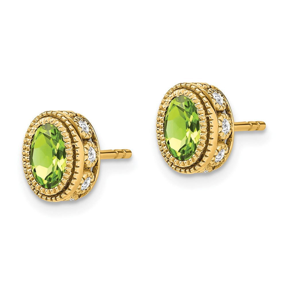 14k Yellow Gold Oval Peridot and Real Diamond Earrings