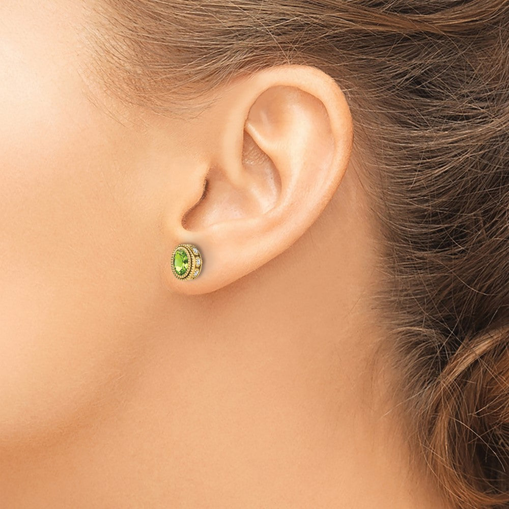 14k Yellow Gold Oval Peridot and Real Diamond Earrings