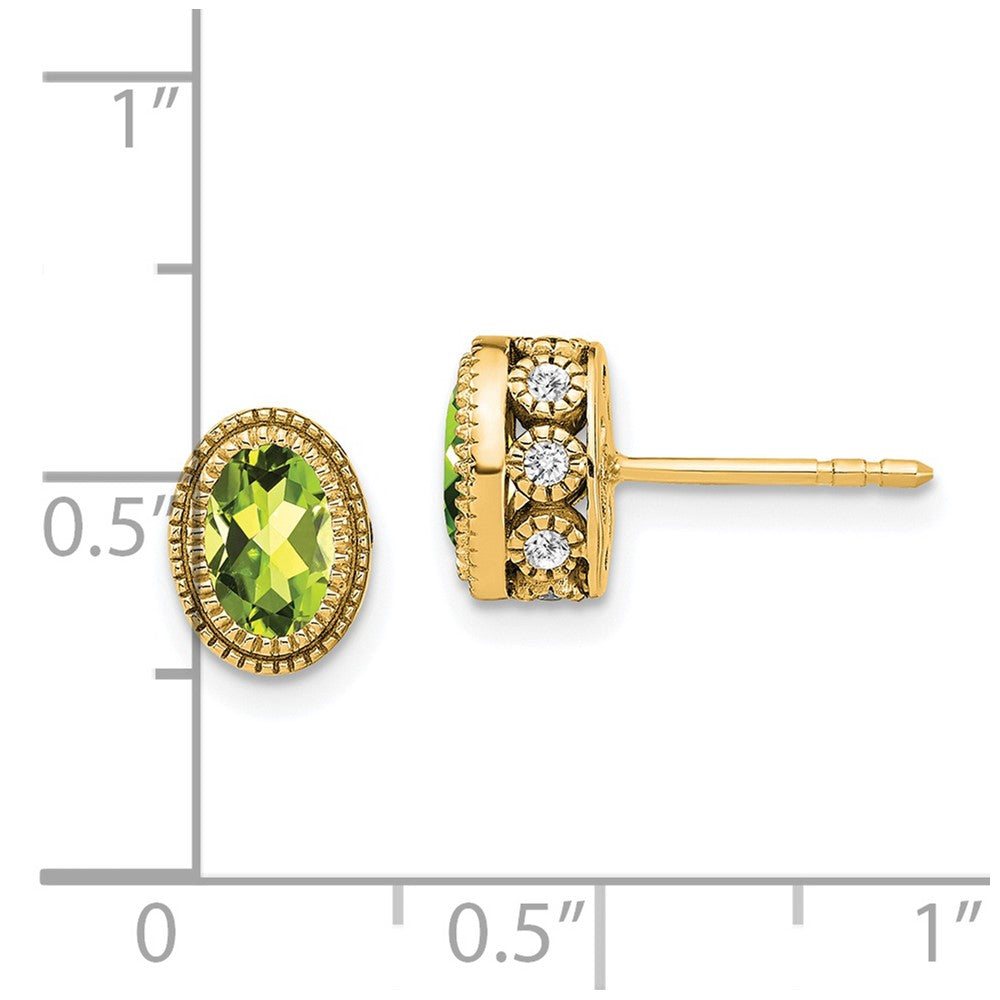 14k Yellow Gold Oval Peridot and Real Diamond Earrings