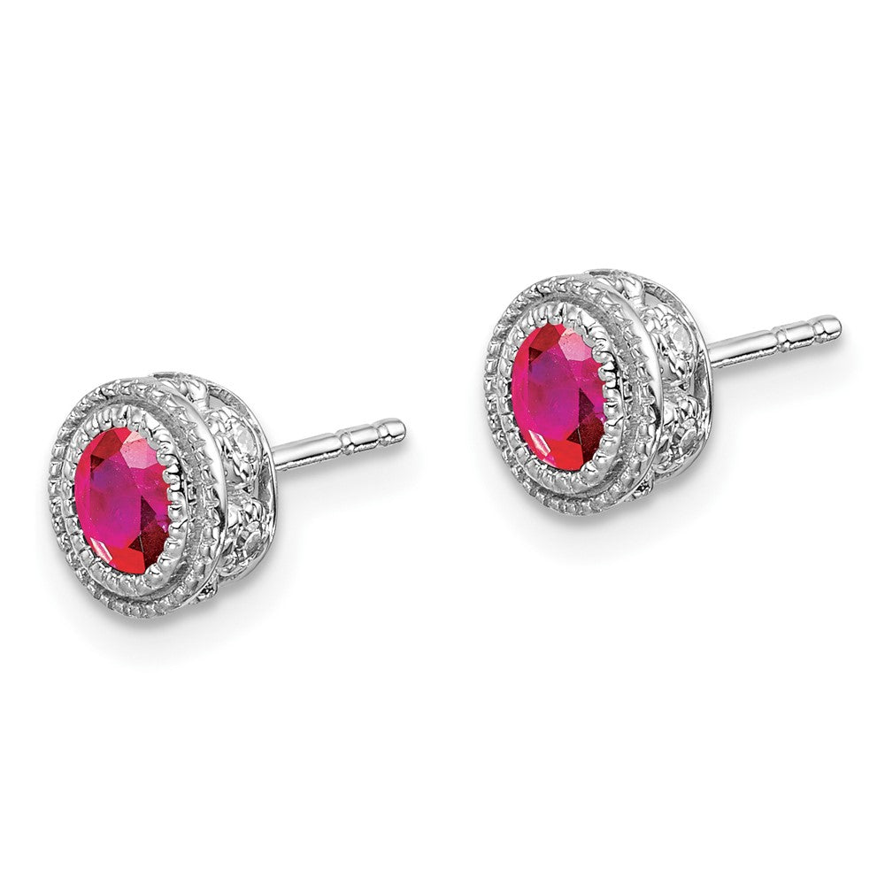 14k White Gold Ruby and Real Diamond Earrings