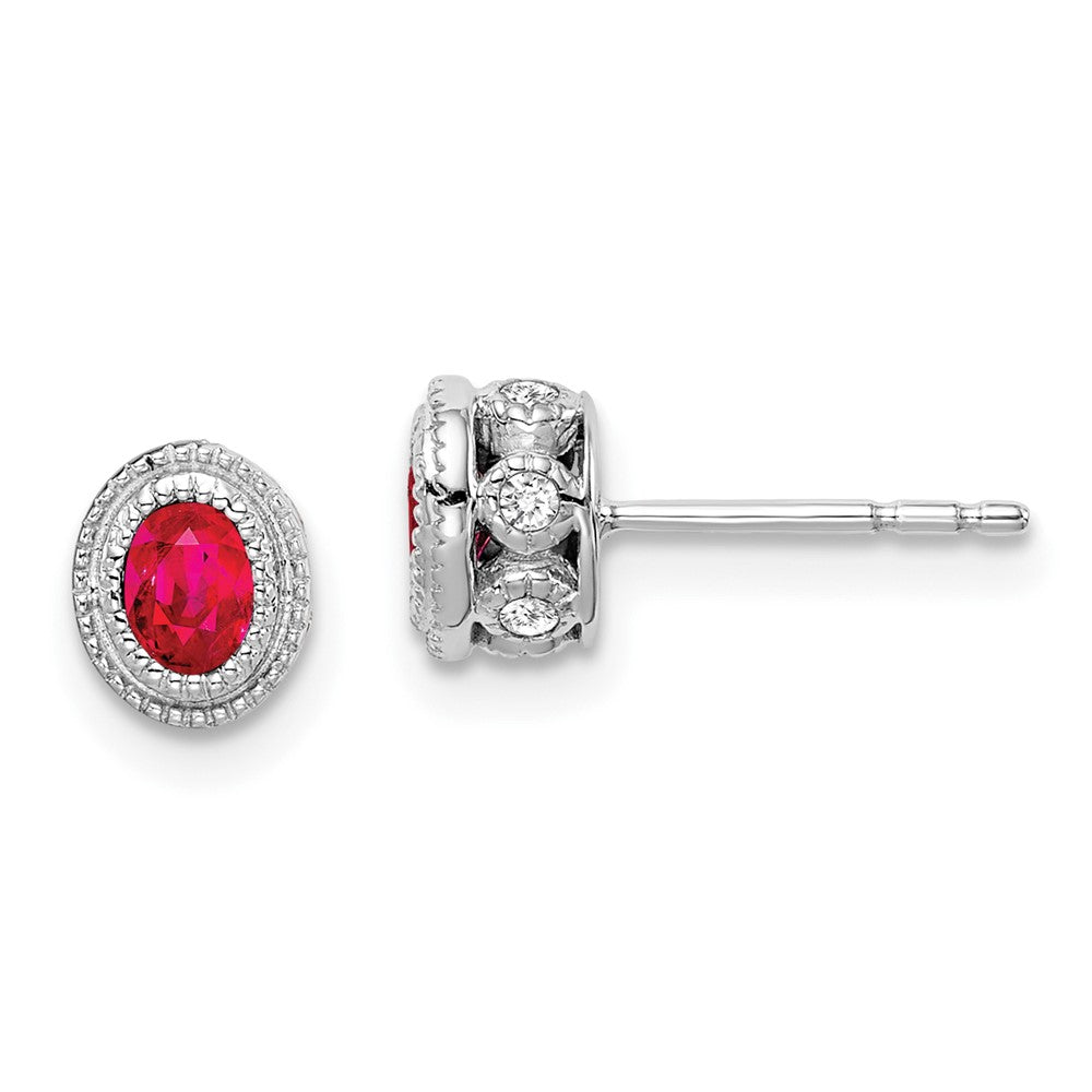 14k White Gold Ruby and Real Diamond Earrings