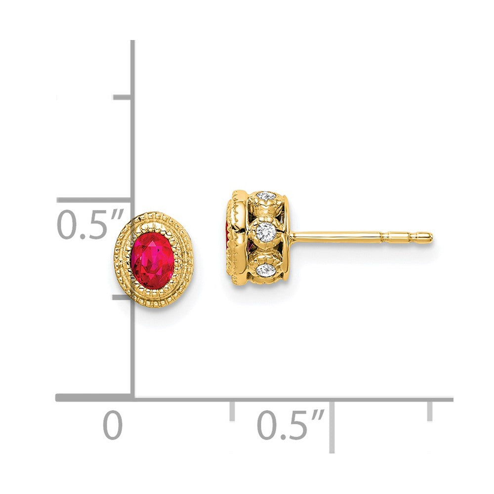 Solid 14k Yellow Gold Simulated Ruby and CZ Earrings