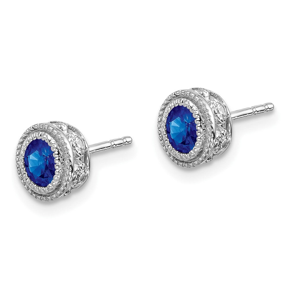 Solid 14k White Gold Simulated Sapphire and CZ Earrings