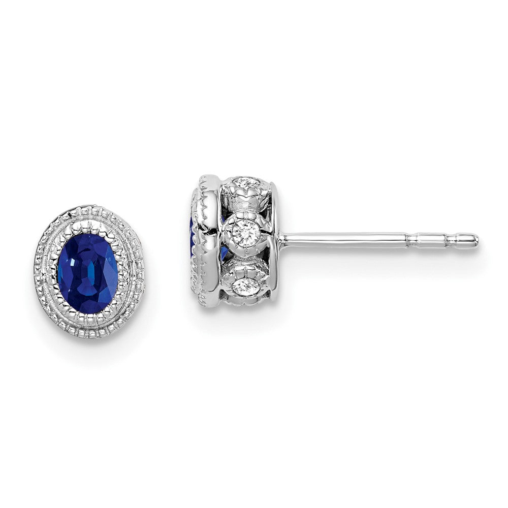 Solid 14k White Gold Simulated Sapphire and CZ Earrings