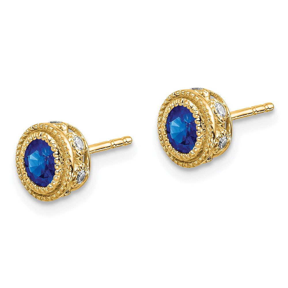 Solid 14k Yellow Gold Simulated Sapphire and CZ Earrings