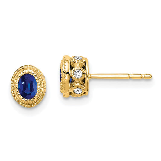 14k Yellow Gold Sapphire and Real Diamond Earrings