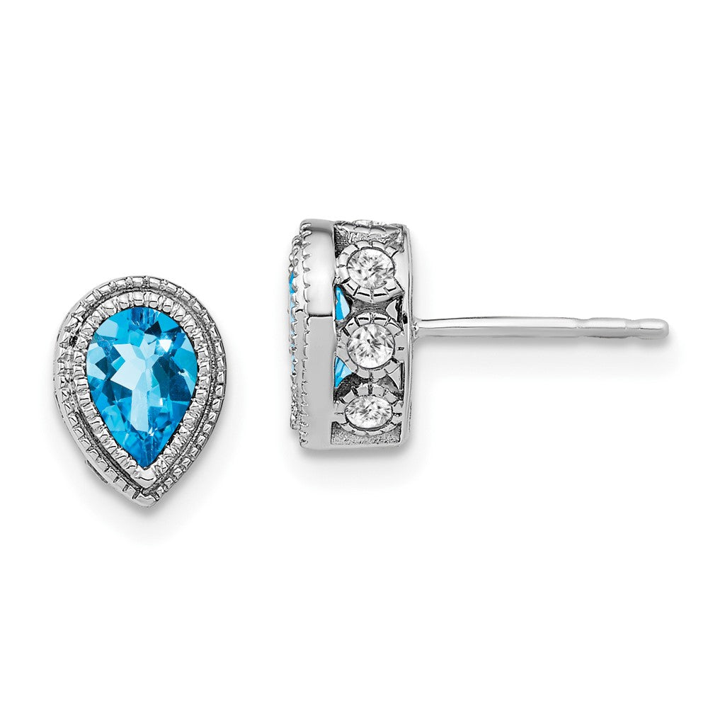 14k White Gold Pear Blue Topaz and Real Diamond Earrings