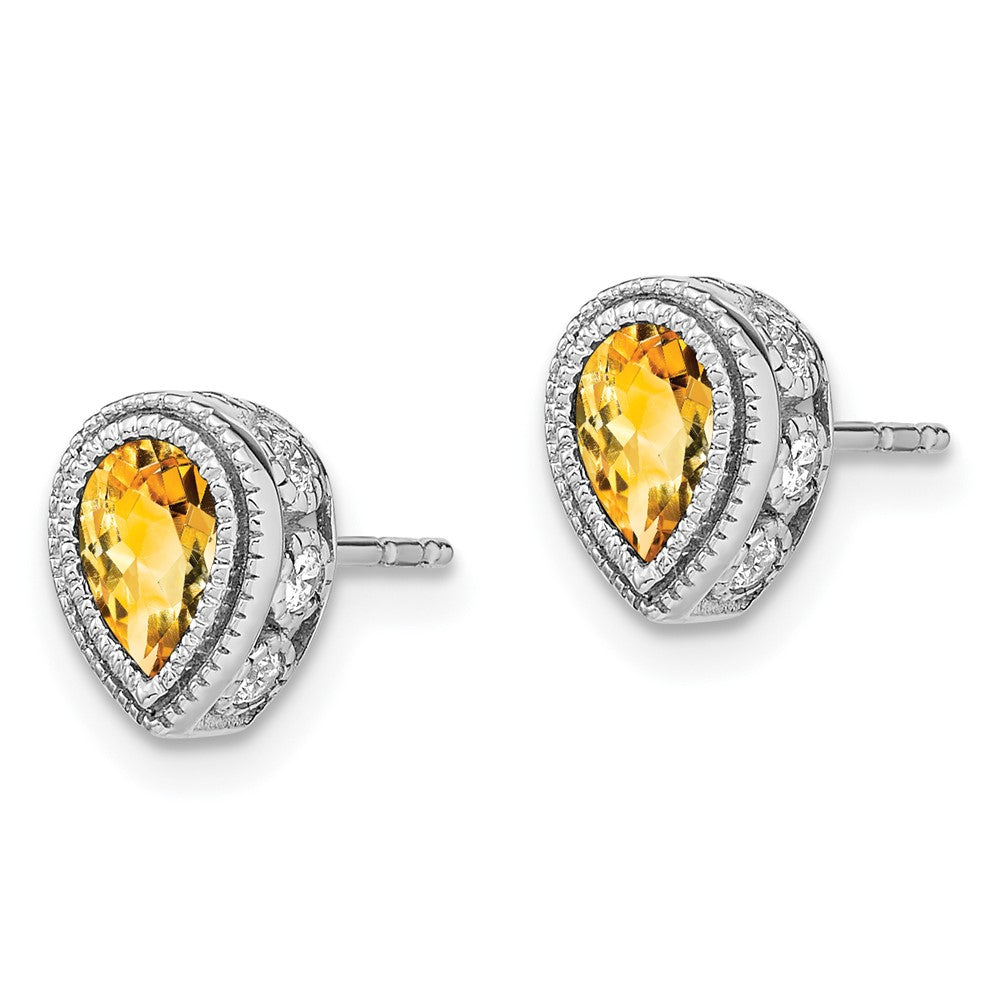 Solid 14k White Gold Pear Simulated Citrine and CZ Earrings