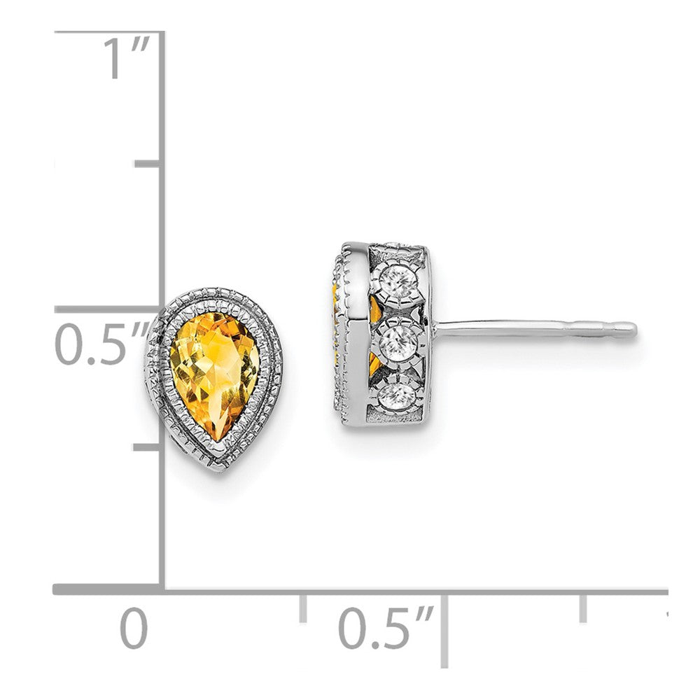 Solid 14k White Gold Pear Simulated Citrine and CZ Earrings