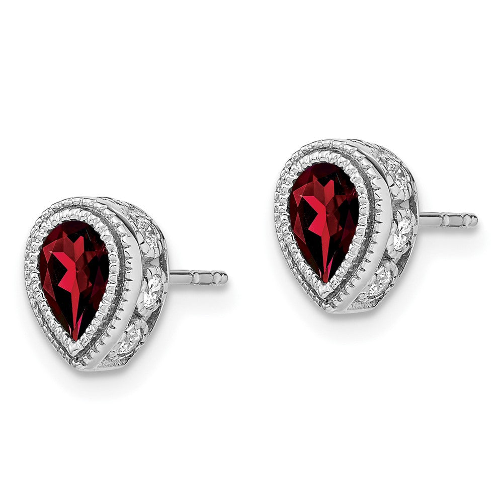 14k White Gold Pear Garnet and Real Diamond Earrings