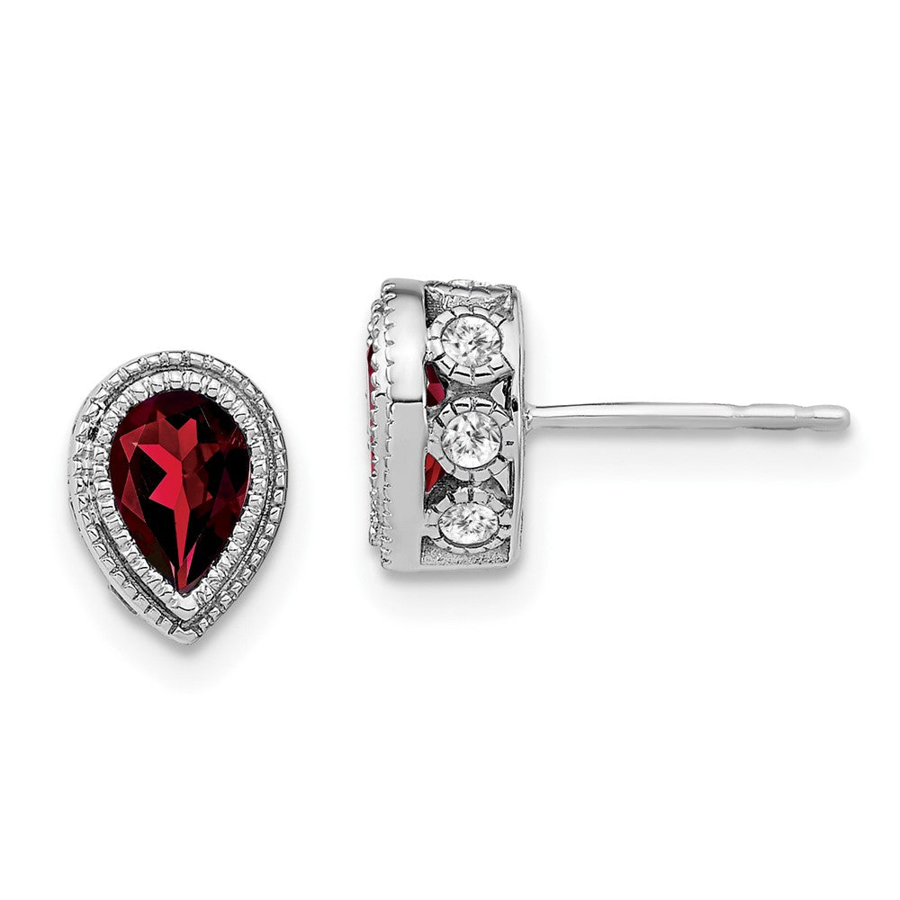 Solid 14k White Gold Pear Simulated Garnet and CZ Earrings