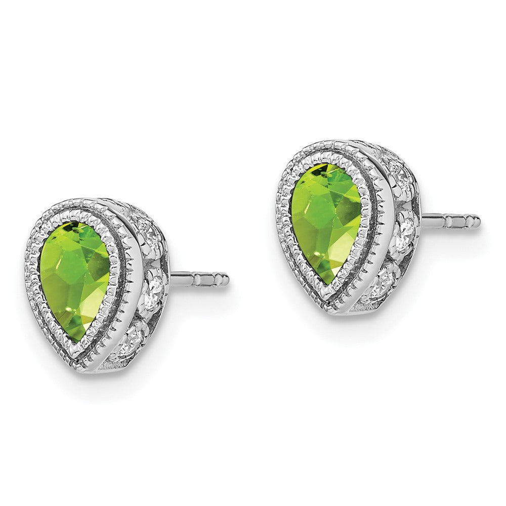 Solid 14k White Gold Pear Simulated Peridot and CZ Earrings