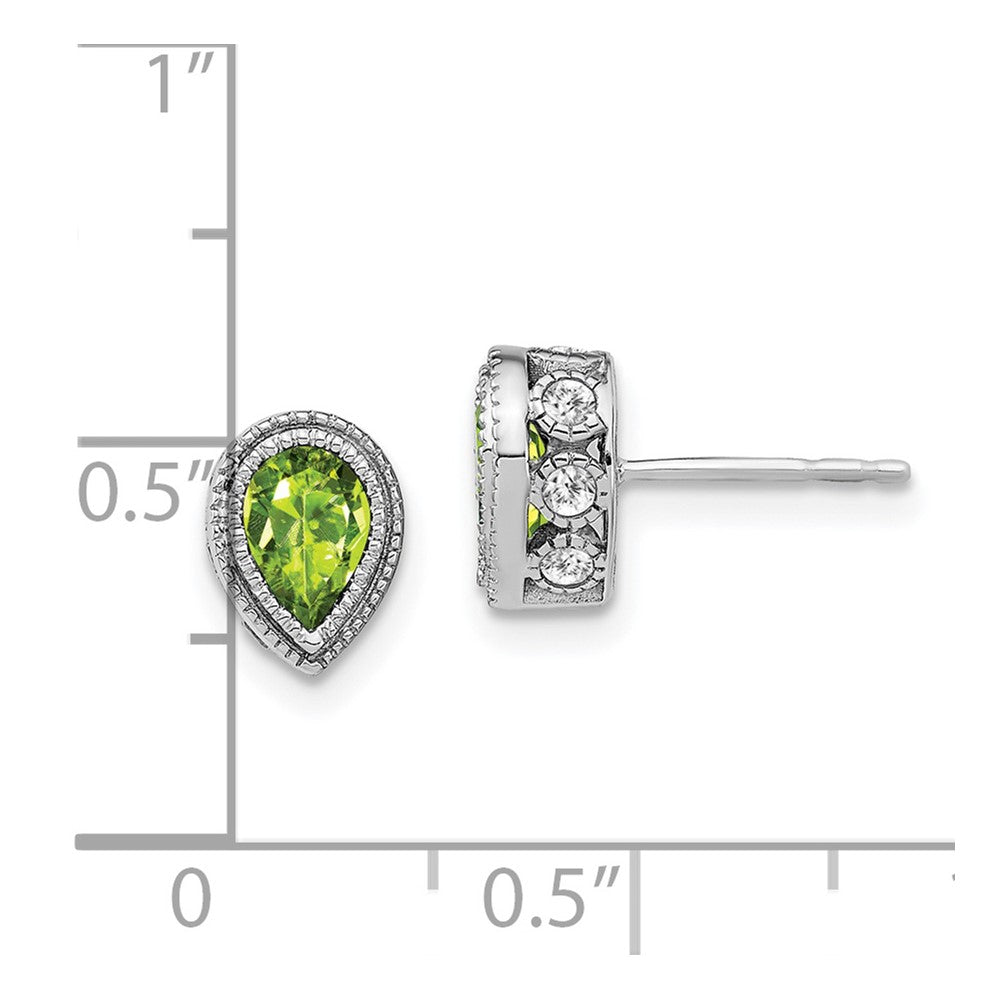 Solid 14k White Gold Pear Simulated Peridot and CZ Earrings