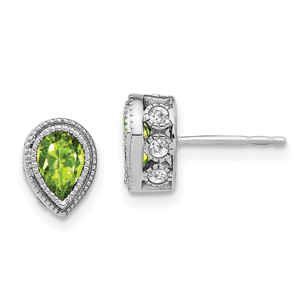 14k White Gold Pear Peridot and Real Diamond Earrings