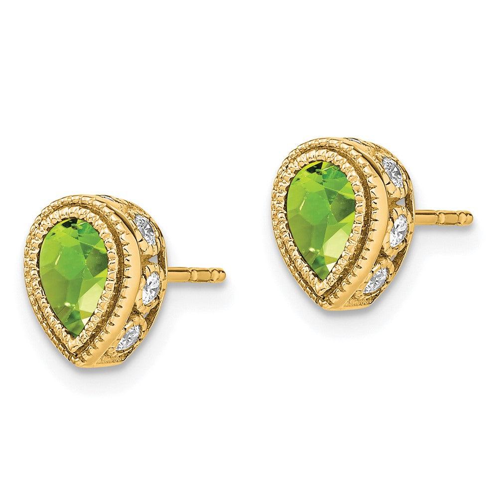 14k Yellow Gold Pear Peridot and Real Diamond Earrings