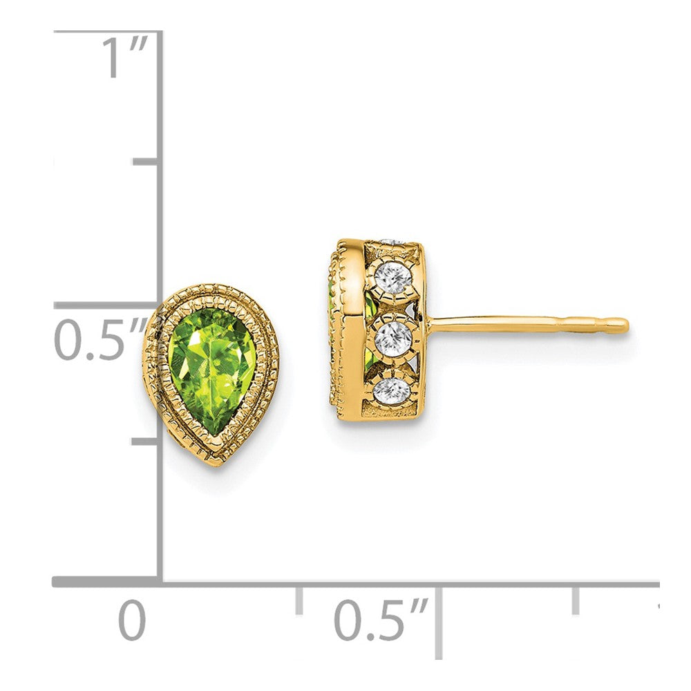 14k Yellow Gold Pear Peridot and Real Diamond Earrings