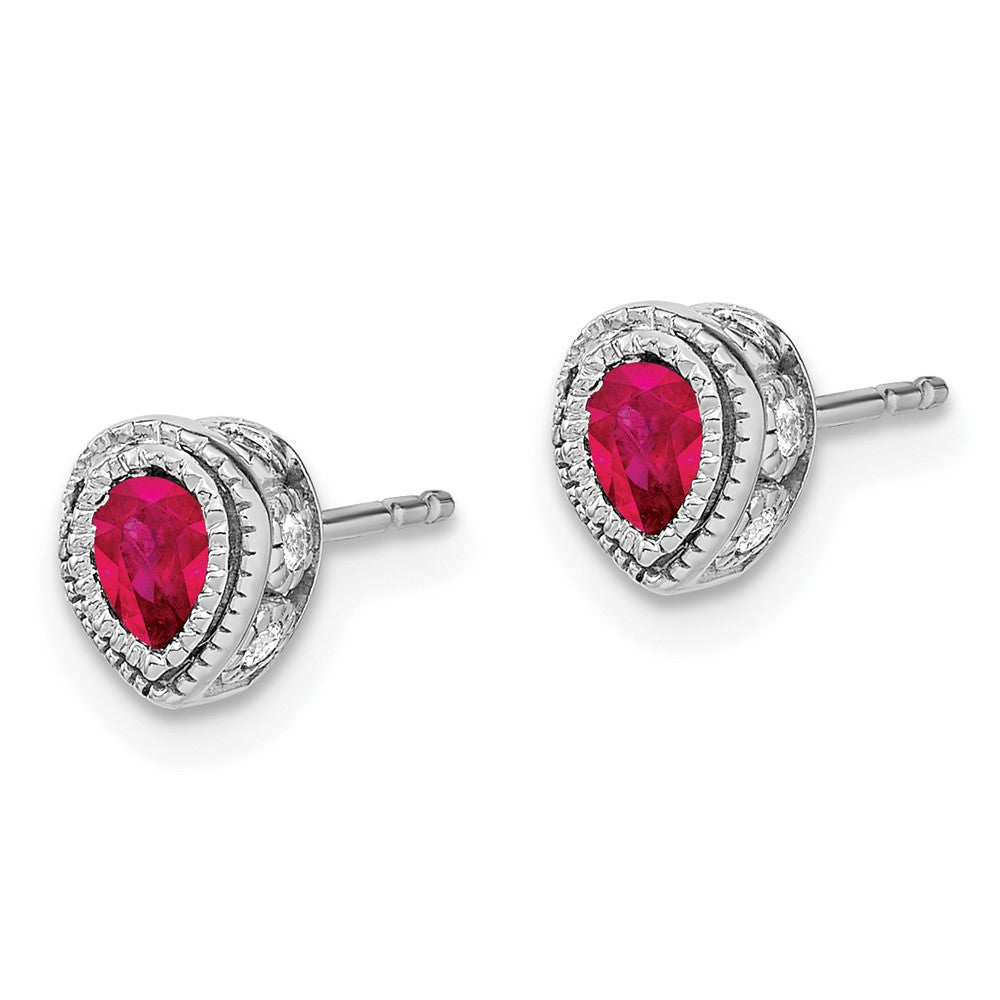 14k White Gold Ruby and Real Diamond Earrings