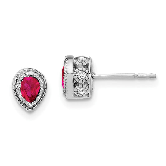 14k White Gold Ruby and Real Diamond Earrings