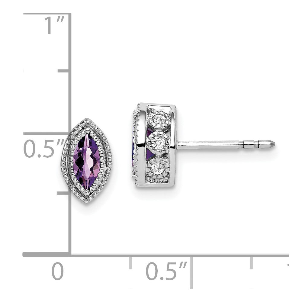 Solid 14k White Gold Marquise Simulated Amethyst and CZ Earrings