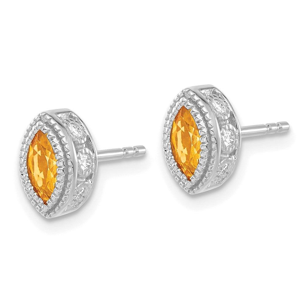 Solid 14k White Gold Marquise Simulated Citrine and CZ Earrings