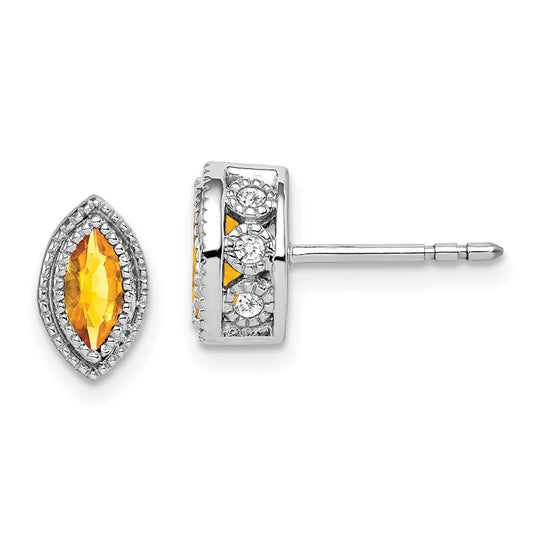 Solid 14k White Gold Marquise Simulated Citrine and CZ Earrings