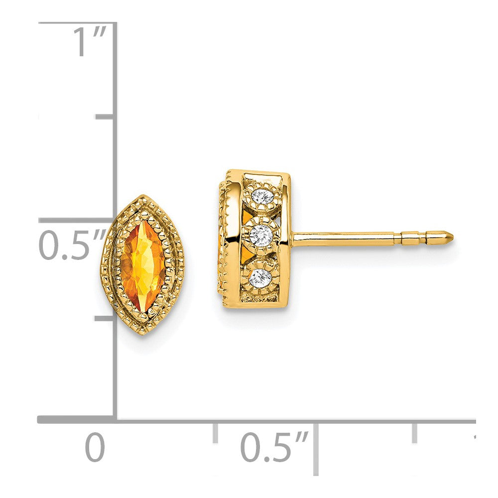 Solid 14k Yellow Gold Marquise Simulated Citrine and CZ Earrings