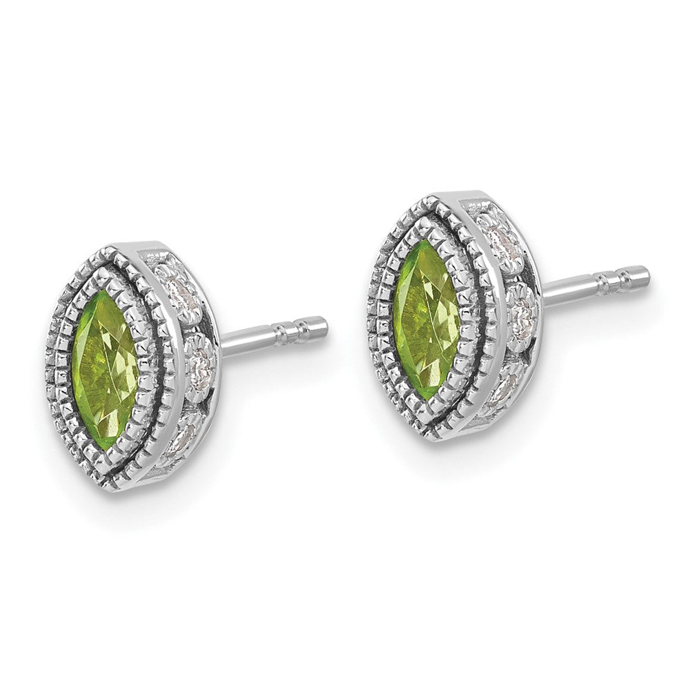 Solid 14k White Gold Marquise Simulated Peridot and CZ Earrings