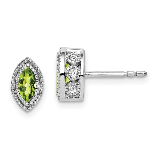 Solid 14k White Gold Marquise Simulated Peridot and CZ Earrings